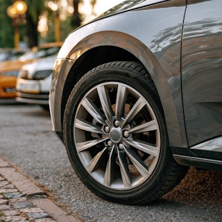 Front wheel of car turned